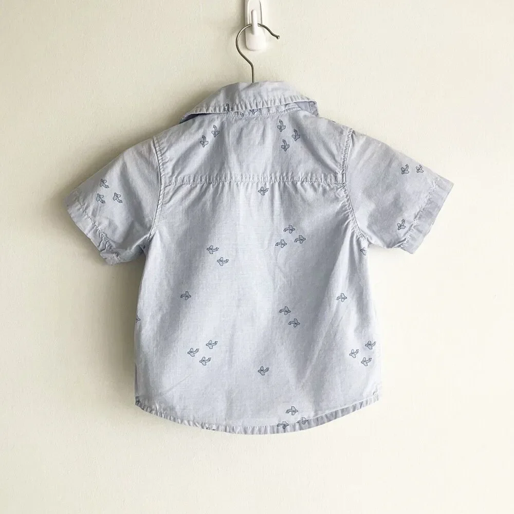 OshKosh Bgosh Shirt Baby Boy Size 12M Airplane Plane Print Short Sleeve Button